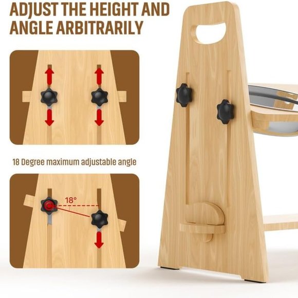NEW-Elevated Adjustable Wooden Dog Bowls Stand with Stainless Steel Dog Bowls - Picture 2 of 5